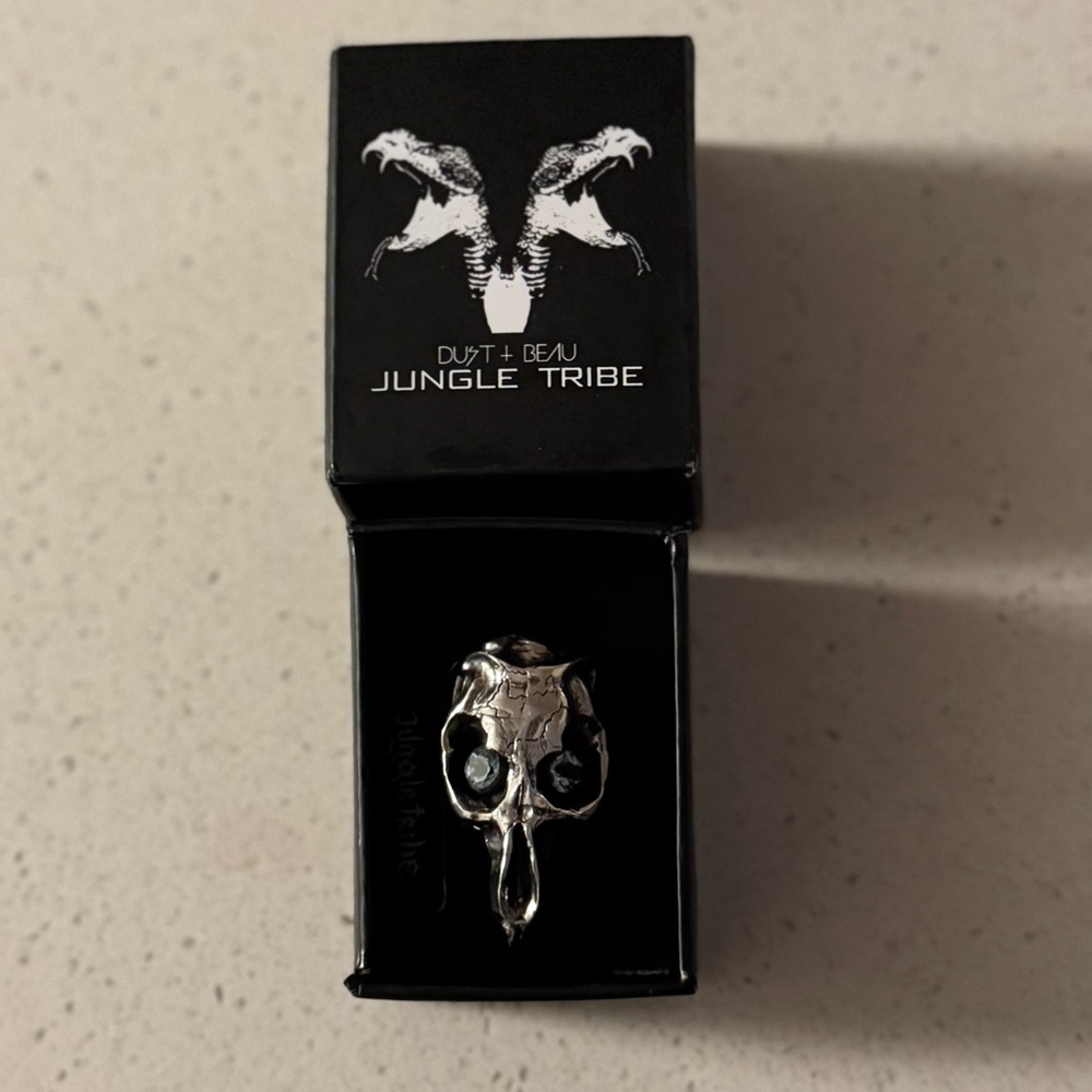Jungle Tribe Solid Sterling Silver Wild Skull Ring with Topaz Eyes, NWT, 5.5 - Picture 5 of 8